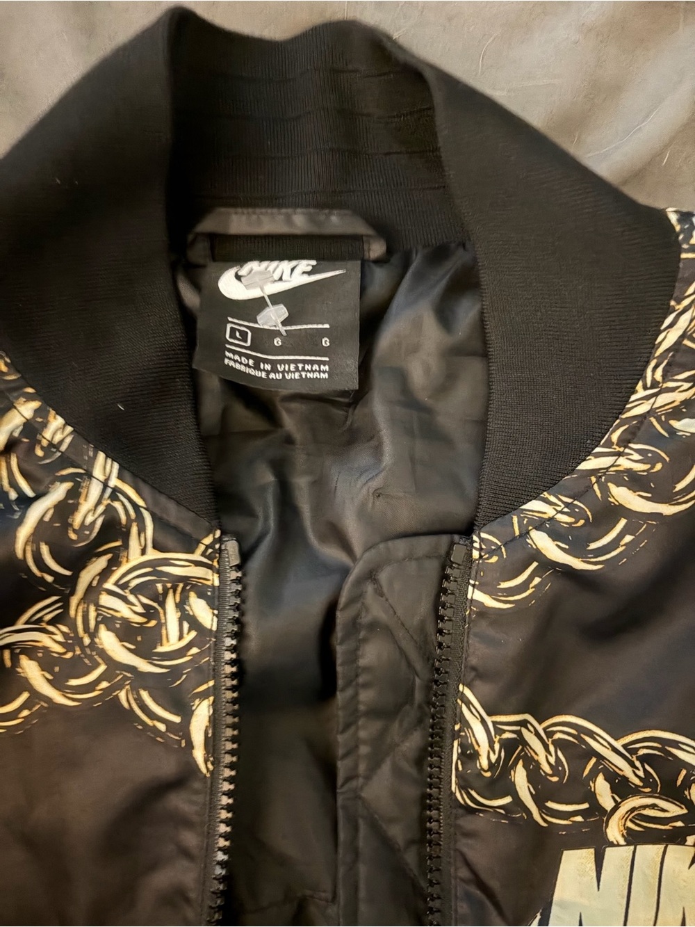 Nike Sportswear Icon Clash Chain Print Bomber Jacket Black Gold Large